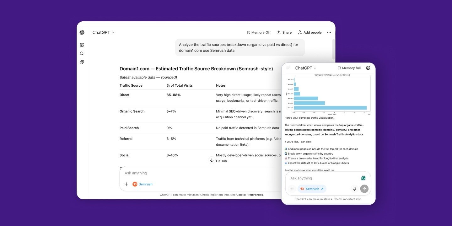 Semrush Launches Official App in ChatGPT, Offering Users Direct Access to Semrush Data