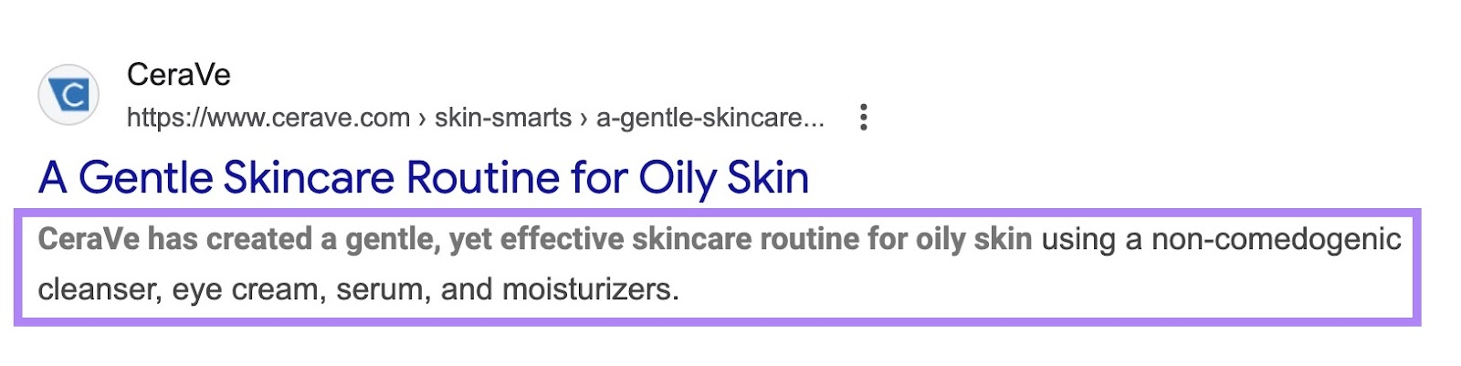 The meta description on a SERP listing highlighted.
