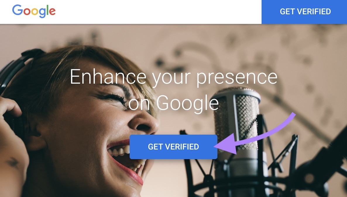 The "Get Verified" button clicked on one of Google's pages.