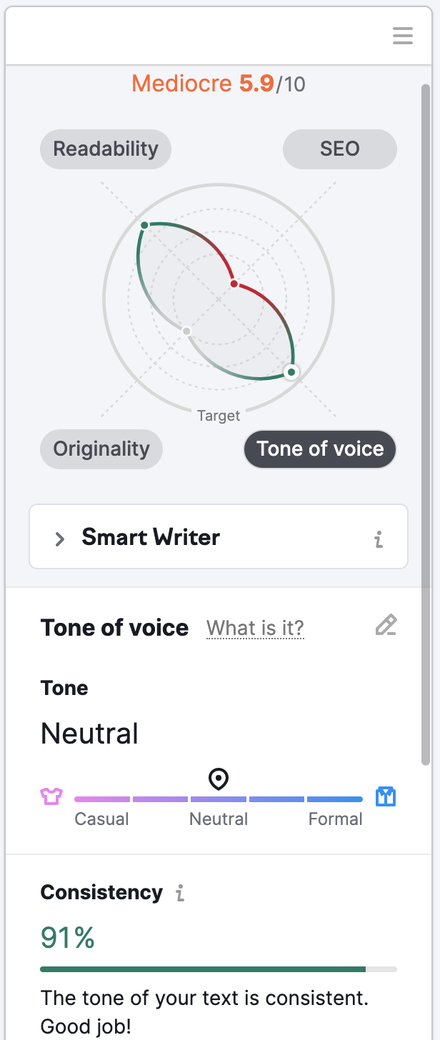 The real-time content check for tone of voice.